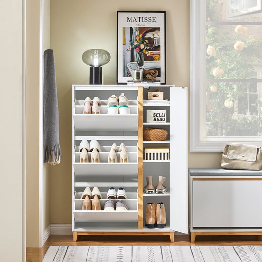 SoBuy Scarpiera con 3 ante Scarpiera stretta con 6 ripiani Cassettiera per scarpe Bianco-Naturale 86x34x122 cm FSR189-WN