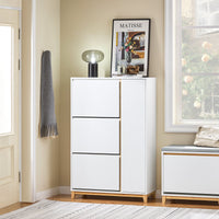 SoBuy Scarpiera con 3 ante Scarpiera stretta con 6 ripiani Cassettiera per scarpe Bianco-Naturale 86x34x122 cm FSR189-WN