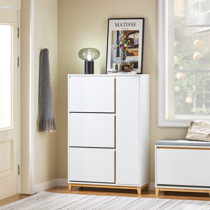 SoBuy Scarpiera con 3 ante Scarpiera stretta con 6 ripiani Cassettiera per scarpe Bianco-Naturale 86x34x122 cm FSR189-WN