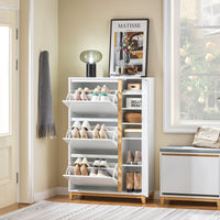 SoBuy Scarpiera con 3 ante Scarpiera stretta con 6 ripiani Cassettiera per scarpe Bianco-Naturale 86x34x122 cm FSR189-WN