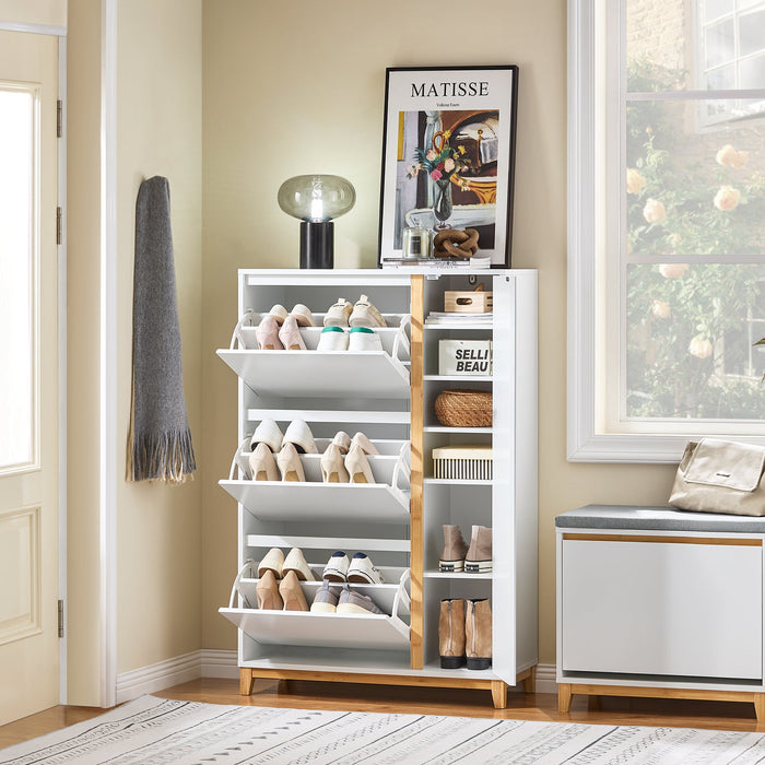 SoBuy Scarpiera con 3 ante Scarpiera stretta con 6 ripiani Cassettiera per scarpe Bianco-Naturale 86x34x122 cm FSR189-WN