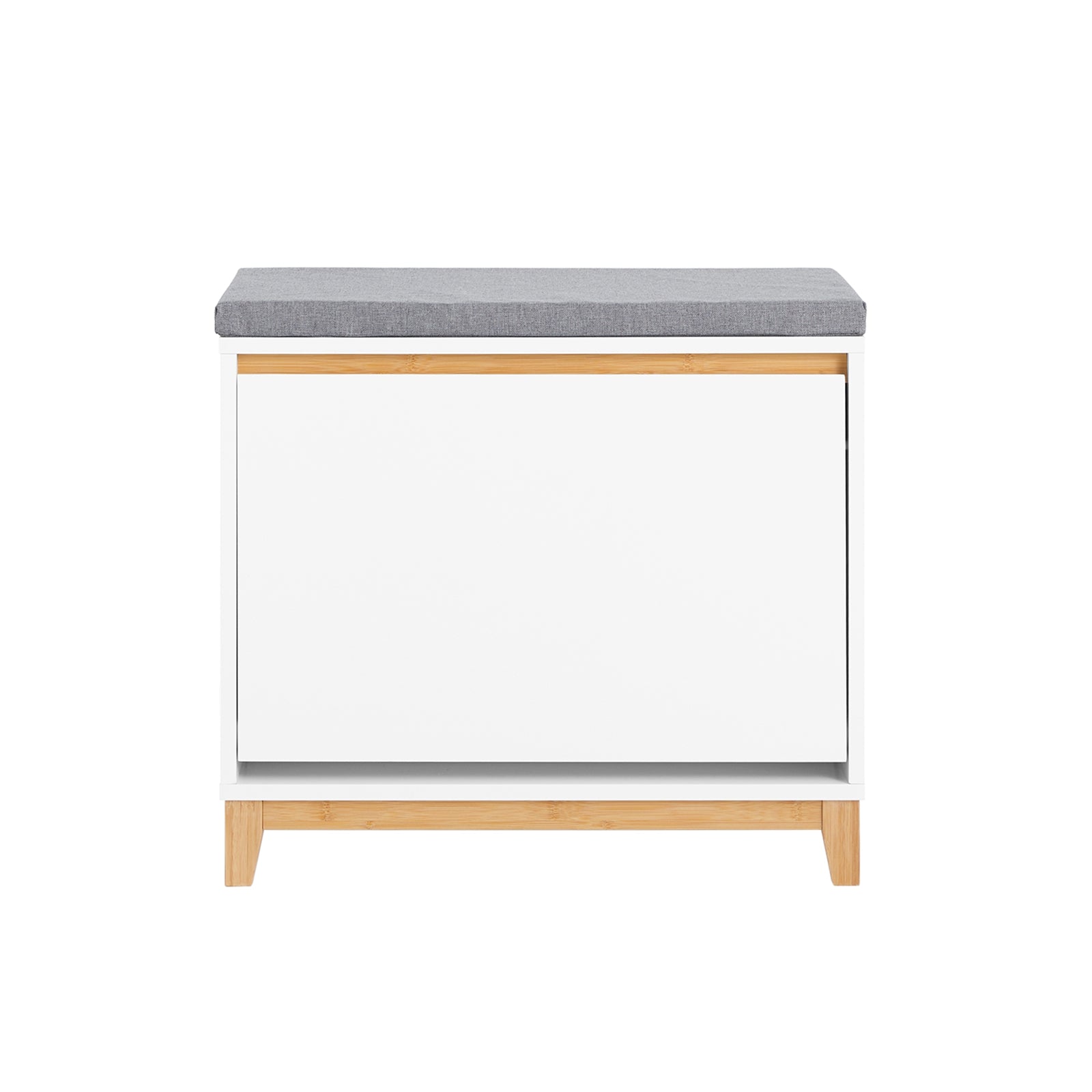 SoBuy Scarpiera con Ribalta Scarpiera con Panca Imbottita, Scarpiera Salvaspazio, Mobile da Ingresso, Bianco-Naturale, 60x34x55 cm FSR191-WN