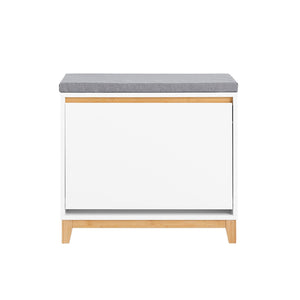 SoBuy Scarpiera con Ribalta Scarpiera con Panca Imbottita, Scarpiera Salvaspazio, Mobile da Ingresso, Bianco-Naturale, 60x34x55 cm FSR191-WN