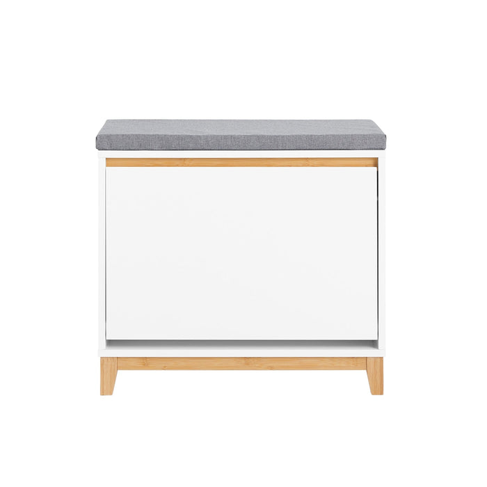 SoBuy Scarpiera con Ribalta Scarpiera con Panca Imbottita, Scarpiera Salvaspazio, Mobile da Ingresso, Bianco-Naturale, 60x34x55 cm FSR191-WN
