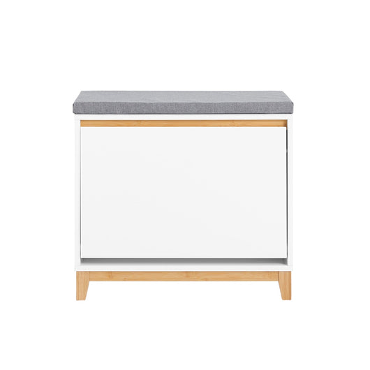 SoBuy Scarpiera con Ribalta Scarpiera con Panca Imbottita, Scarpiera Salvaspazio, Mobile da Ingresso, Bianco-Naturale, 60x34x55 cm FSR191-WN