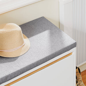 SoBuy Scarpiera con Ribalta Scarpiera con Panca Imbottita, Scarpiera Salvaspazio, Mobile da Ingresso, Bianco-Naturale, 60x34x55 cm FSR191-WN