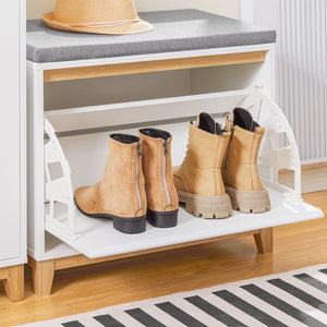 SoBuy Scarpiera con Ribalta Scarpiera con Panca Imbottita, Scarpiera Salvaspazio, Mobile da Ingresso, Bianco-Naturale, 60x34x55 cm FSR191-WN