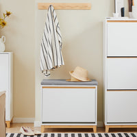 SoBuy Scarpiera con Ribalta Scarpiera con Panca Imbottita, Scarpiera Salvaspazio, Mobile da Ingresso, Bianco-Naturale, 60x34x55 cm FSR191-WN