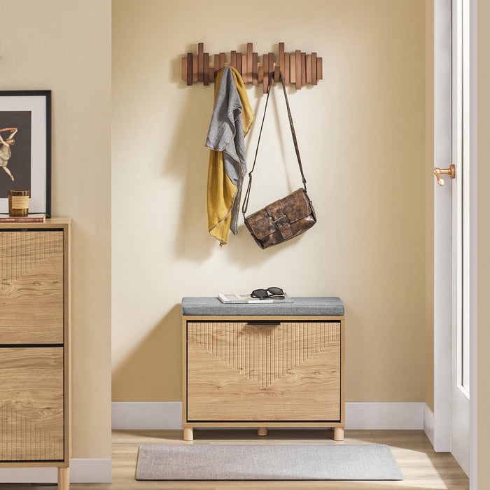 SoBuy Scarpiera Panca Ingresso Scarpiera Salvaspazio Slim con Cuscino - Panca Contenitore con Ribalta per Scarpe - Adatta a Ingresso, Corridoio - Legno Chiaro e Grigio, 60x24x50cm, FSR199-N