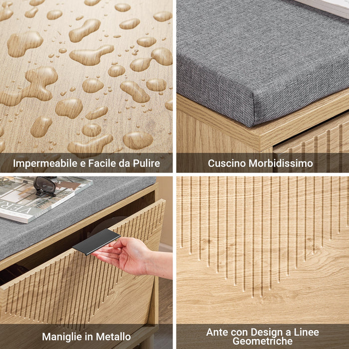 SoBuy Scarpiera Panca Ingresso Scarpiera Salvaspazio Slim con Cuscino - Panca Contenitore con Ribalta per Scarpe - Adatta a Ingresso, Corridoio - Legno Chiaro e Grigio, 60x24x50cm, FSR199-N