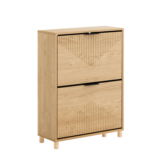 SoBuy FSR200-II-N, Scarpiera Salvaspazio Slim - Mobile Ingresso Moderno con Ante Ribaltabili, Scarpiere Moderne in Legno Chiaro per 8 Paia Scarpe - Mobiletto Esterno Slim 60x24x83 cm