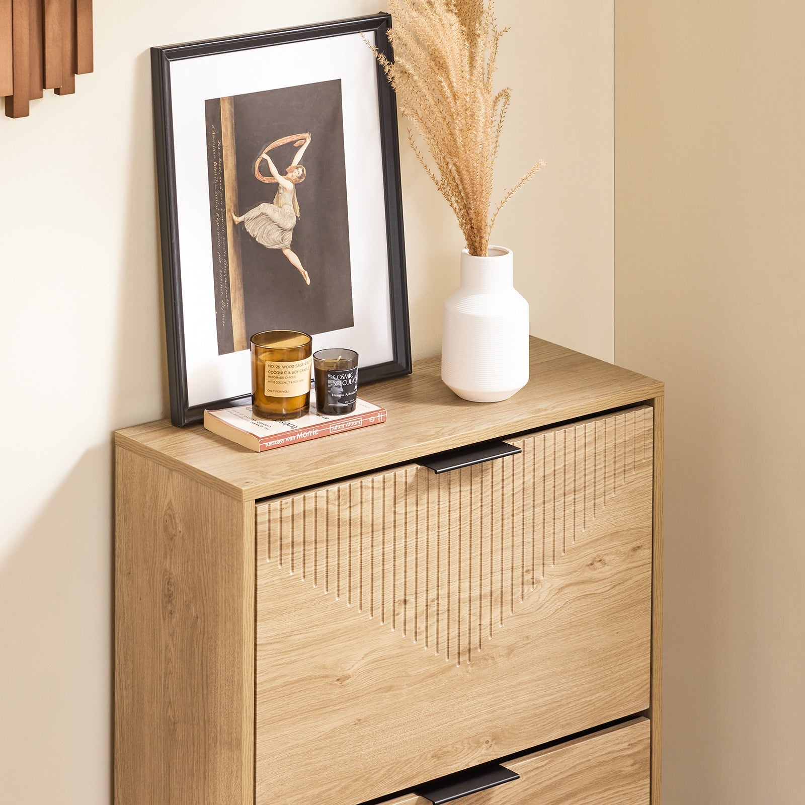 SoBuy FSR200-II-N, Scarpiera Salvaspazio Slim - Mobile Ingresso Moderno con Ante Ribaltabili, Scarpiere Moderne in Legno Chiaro per 8 Paia Scarpe - Mobiletto Esterno Slim 60x24x83 cm