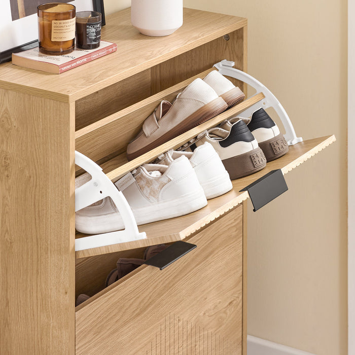 SoBuy FSR200-II-N, Scarpiera Salvaspazio Slim - Mobile Ingresso Moderno con Ante Ribaltabili, Scarpiere Moderne in Legno Chiaro per 8 Paia Scarpe - Mobiletto Esterno Slim 60x24x83 cm