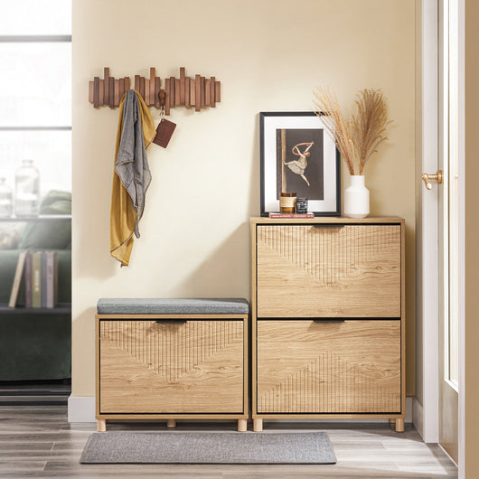 SoBuy FSR200-II-N, Scarpiera Salvaspazio Slim - Mobile Ingresso Moderno con Ante Ribaltabili, Scarpiere Moderne in Legno Chiaro per 8 Paia Scarpe - Mobiletto Esterno Slim 60x24x83 cm