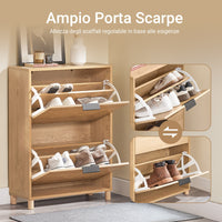 SoBuy FSR200-II-N, Scarpiera Salvaspazio Slim - Mobile Ingresso Moderno con Ante Ribaltabili, Scarpiere Moderne in Legno Chiaro per 8 Paia Scarpe - Mobiletto Esterno Slim 60x24x83 cm
