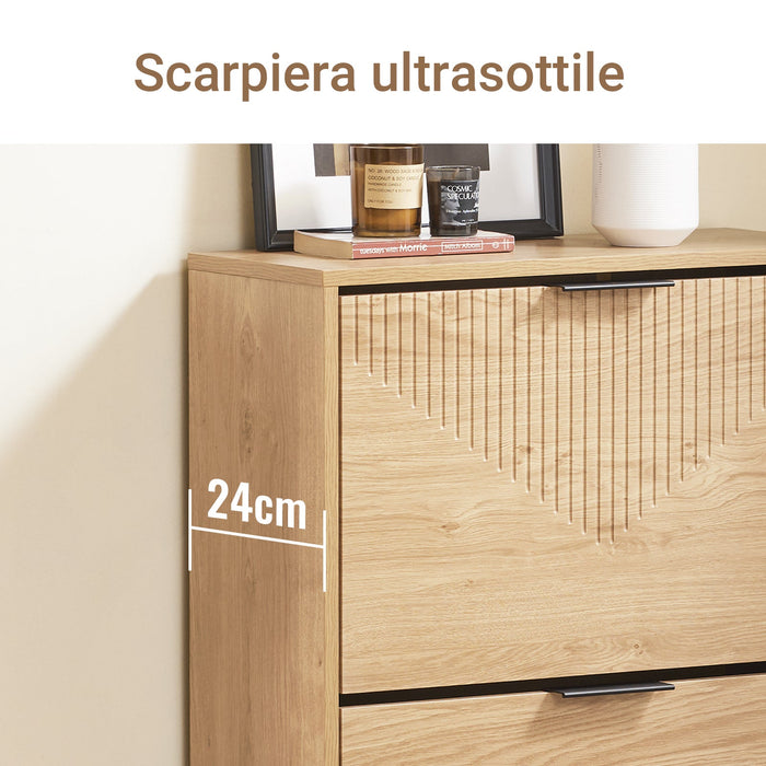SoBuy FSR200-II-N, Scarpiera Salvaspazio Slim - Mobile Ingresso Moderno con Ante Ribaltabili, Scarpiere Moderne in Legno Chiaro per 8 Paia Scarpe - Mobiletto Esterno Slim 60x24x83 cm