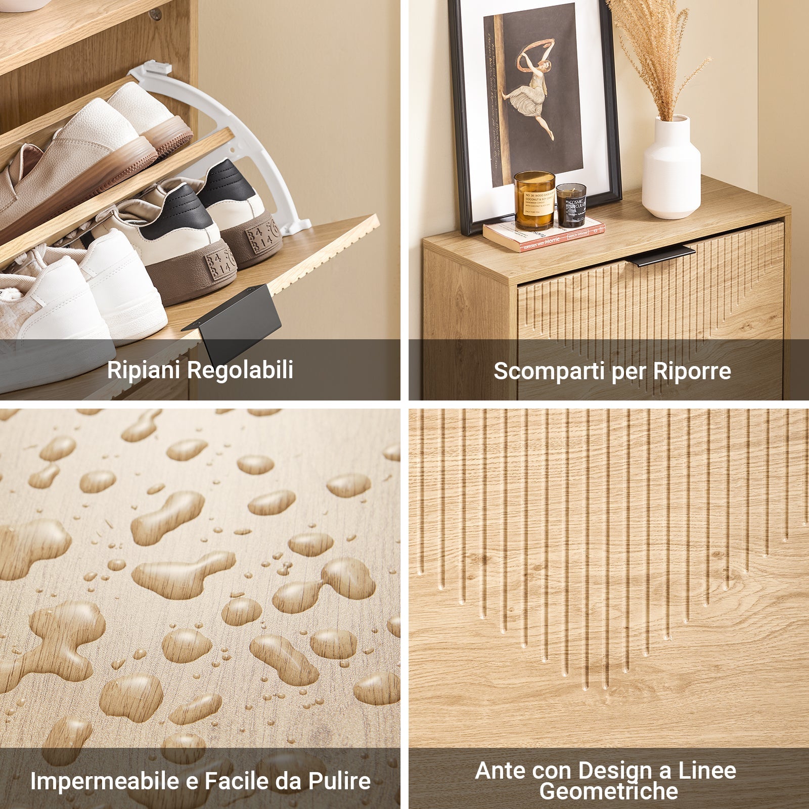 SoBuy FSR200-II-N, Scarpiera Salvaspazio Slim - Mobile Ingresso Moderno con Ante Ribaltabili, Scarpiere Moderne in Legno Chiaro per 8 Paia Scarpe - Mobiletto Esterno Slim 60x24x83 cm