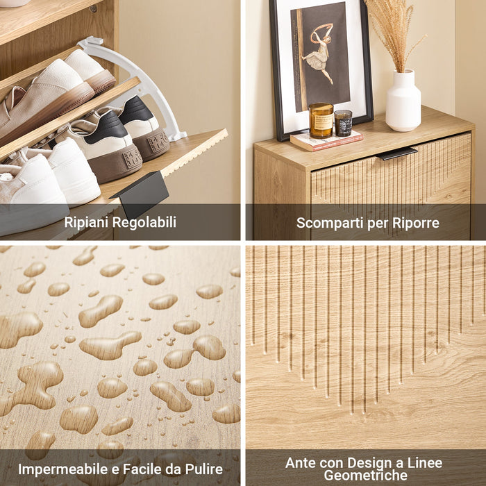 SoBuy FSR200-II-N, Scarpiera Salvaspazio Slim - Mobile Ingresso Moderno con Ante Ribaltabili, Scarpiere Moderne in Legno Chiaro per 8 Paia Scarpe - Mobiletto Esterno Slim 60x24x83 cm