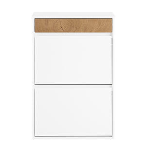 SoBuy FSR205-WN Scarpiera Salvaspazio Slim Ingresso - Mobile Scarpiera con 2 Ante a Ribalta e Cassetto - Design Nordico per Ingresso Moderno - Armadio in Legno Bianco e Rovere - 61x26x91cm