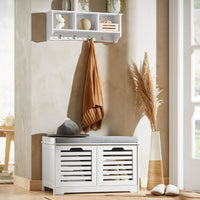 Scarpiera da ingresso Panchina con Cuscino e Cestini 2 Cestini Bianco FSR23-K-W