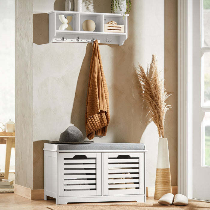 Scarpiera da ingresso Panchina con Cuscino e Cestini 2 Cestini Bianco FSR23-K-W