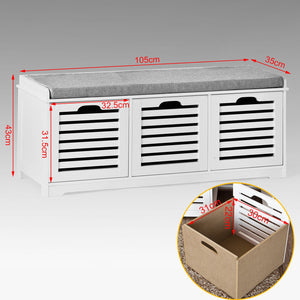 Scarpiera da ingresso Panchina con Cuscino e Cestini 3 Cestini Bianco FSR23-W