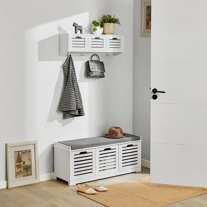 Scarpiera da ingresso Panchina con Cuscino e Cestini 3 Cestini Bianco FSR23-W