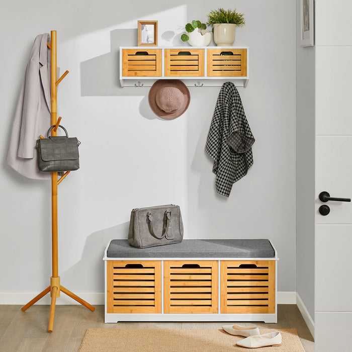 Scarpiera da ingresso Panchina con Cuscino e Cestini 3 Cestini Legno FSR23-WN