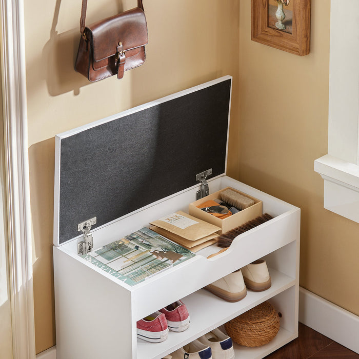 Scarpiera da ingresso, Cassapanca,Portascarpe con cuscino,bianco, FSR25-W,IT