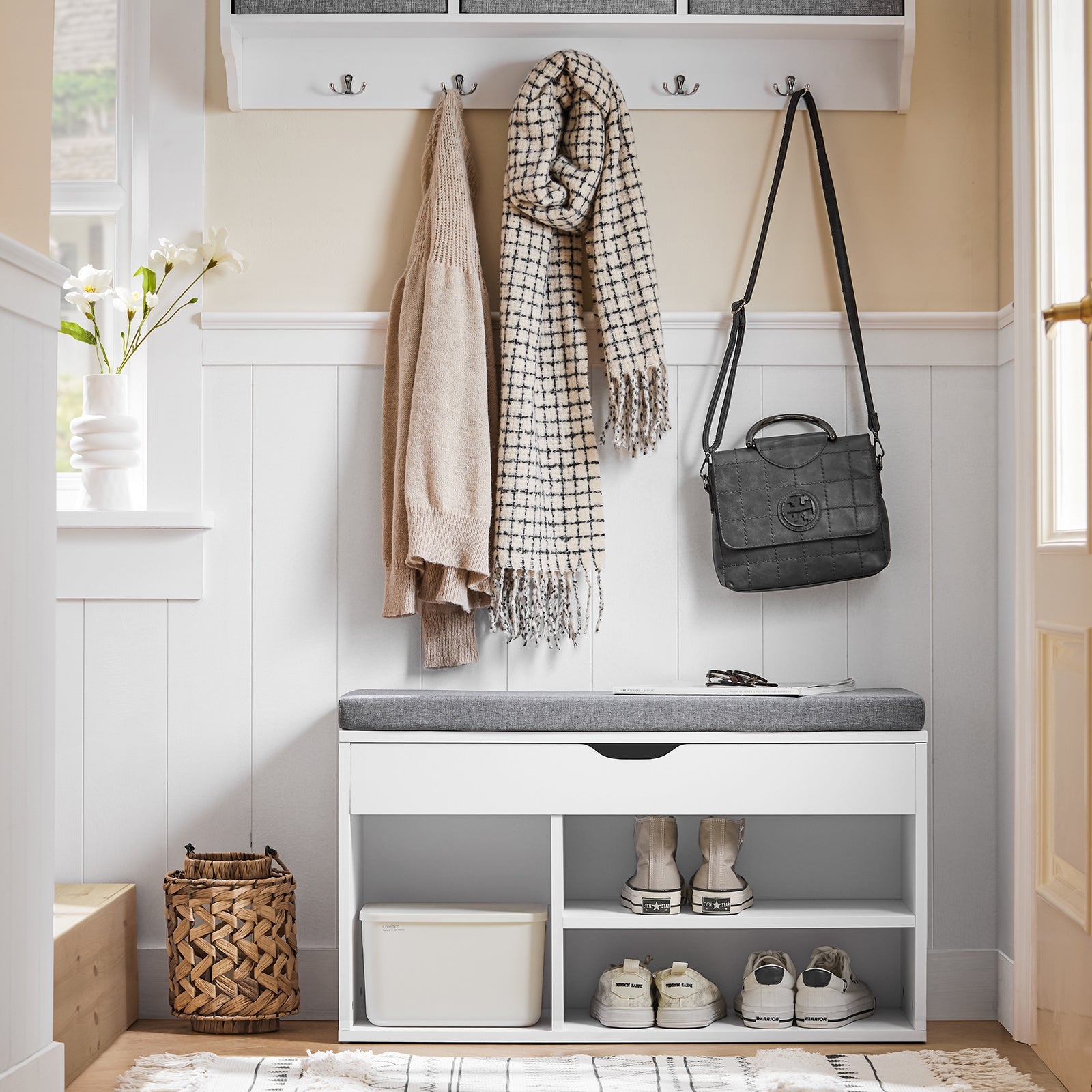 Scarpiera da ingresso, Cassapanca,Portascarpe con cuscino,FSR45-HG