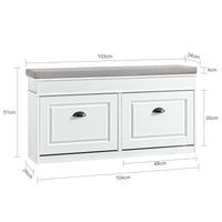 SoBuy FSR64-WG Scarpiera Salvaspazio Slim da Ingresso Panca Contenitore con Cuscino, Cassapanca Scarpiera Regolabile per Camera, Corridoio, 104x24x51cm, Effetto Legno Invecchiato Bianco
