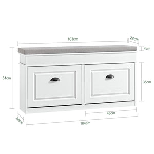 SoBuy FSR64-WG Scarpiera Salvaspazio Slim da Ingresso Panca Contenitore con Cuscino, Cassapanca Scarpiera Regolabile per Camera, Corridoio, 104x24x51cm, Effetto Legno Invecchiato Bianco