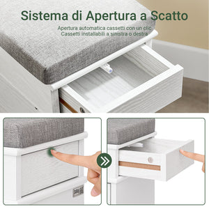 SoBuy FSR64-WG Scarpiera Salvaspazio Slim da Ingresso Panca Contenitore con Cuscino, Cassapanca Scarpiera Regolabile per Camera, Corridoio, 104x24x51cm, Effetto Legno Invecchiato Bianco