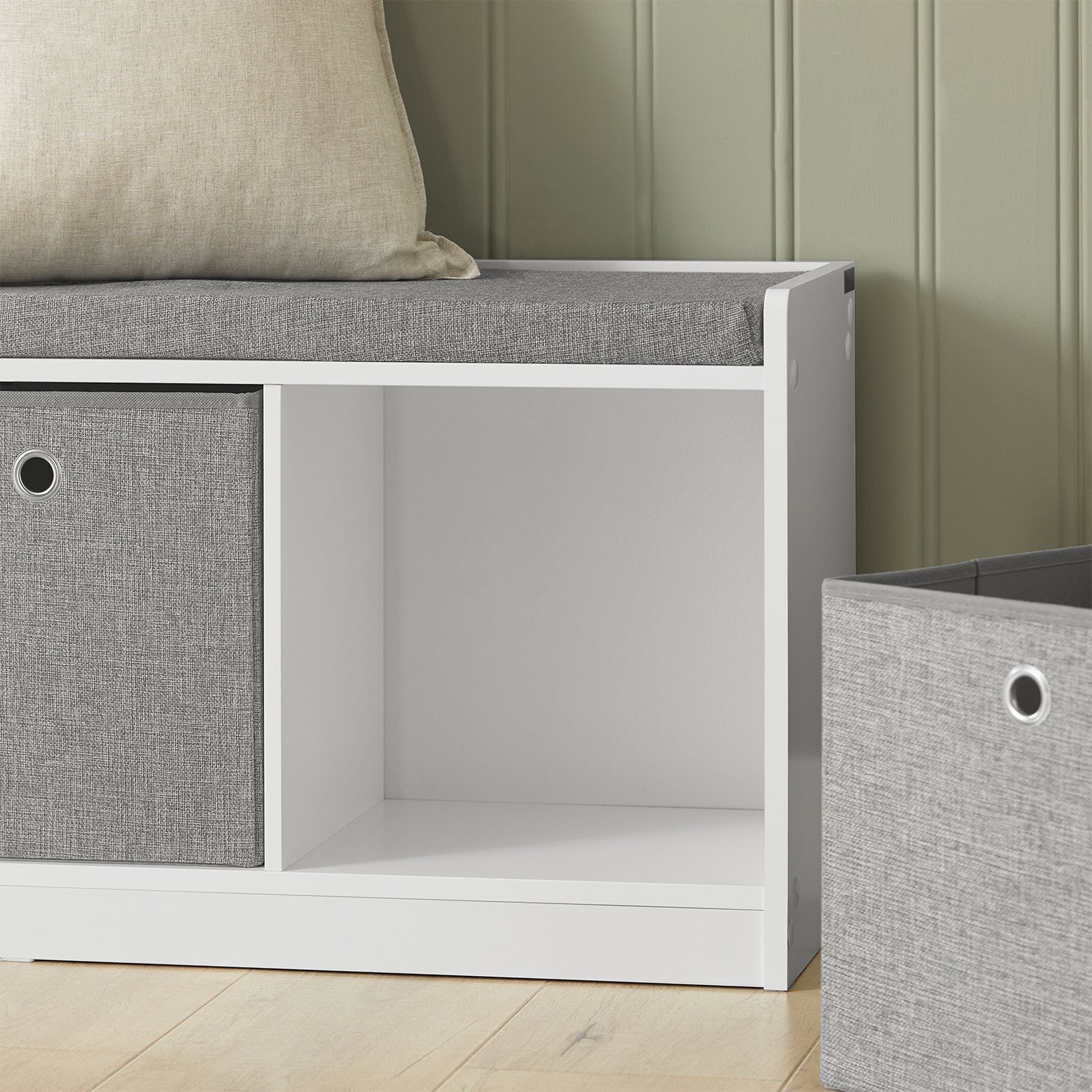 Panca scarpiera Cassapanca da Interno Mobile Bagno con 3 cesti Bianco e Grigio L102*P32*A45cm FSR65-DG