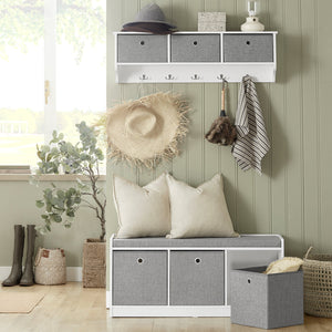 Panca scarpiera Cassapanca da Interno Mobile Bagno con 3 cesti Bianco e Grigio L102*P32*A45cm FSR65-DG