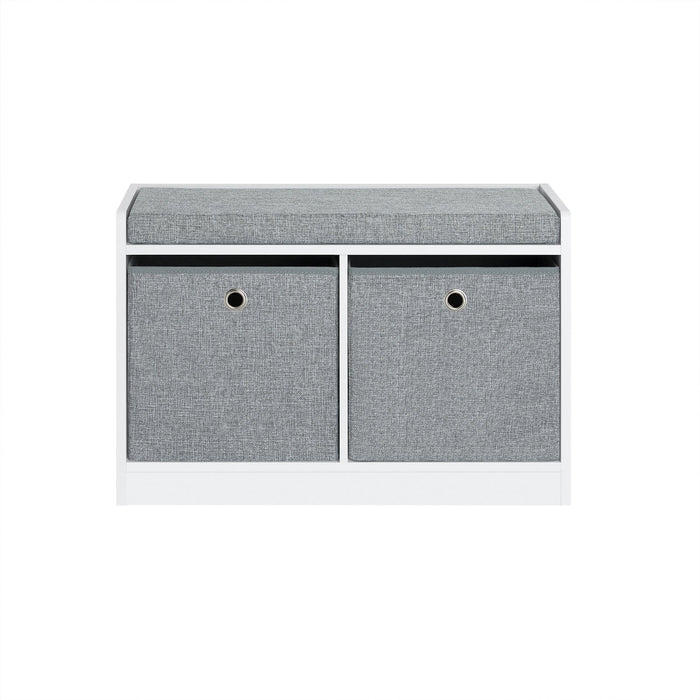 Panca scarpiera Cassapanca da Interno Mobile Bagno con 2 cestini Bianco e Grigio L68*P32*A45cm FSR65-K-DG