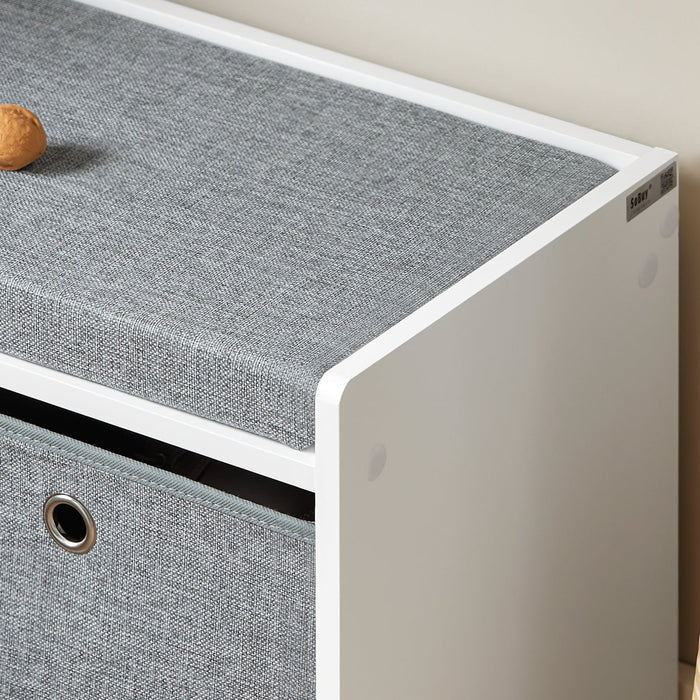 Panca scarpiera Cassapanca da Interno Mobile Bagno con 2 cestini Bianco e Grigio L68*P32*A45cm FSR65-K-DG