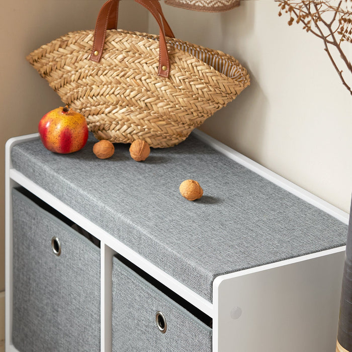 Panca scarpiera Cassapanca da Interno Mobile Bagno con 2 cestini Bianco e Grigio L68*P32*A45cm FSR65-K-DG