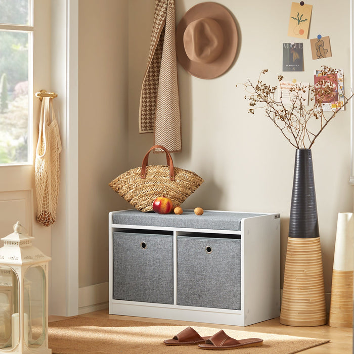 Panca scarpiera Cassapanca da Interno Mobile Bagno con 2 cestini Bianco e Grigio L68*P32*A45cm FSR65-K-DG