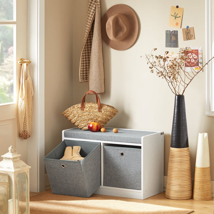 Panca scarpiera Cassapanca da Interno Mobile Bagno con 2 cestini Bianco e Grigio L68*P32*A45cm FSR65-K-DG