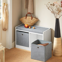 Panca scarpiera Cassapanca da Interno Mobile Bagno con 2 cestini Bianco e Grigio L68*P32*A45cm FSR65-K-DG