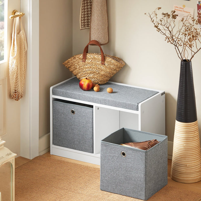 Panca scarpiera Cassapanca da Interno Mobile Bagno con 2 cestini Bianco e Grigio L68*P32*A45cm FSR65-K-DG