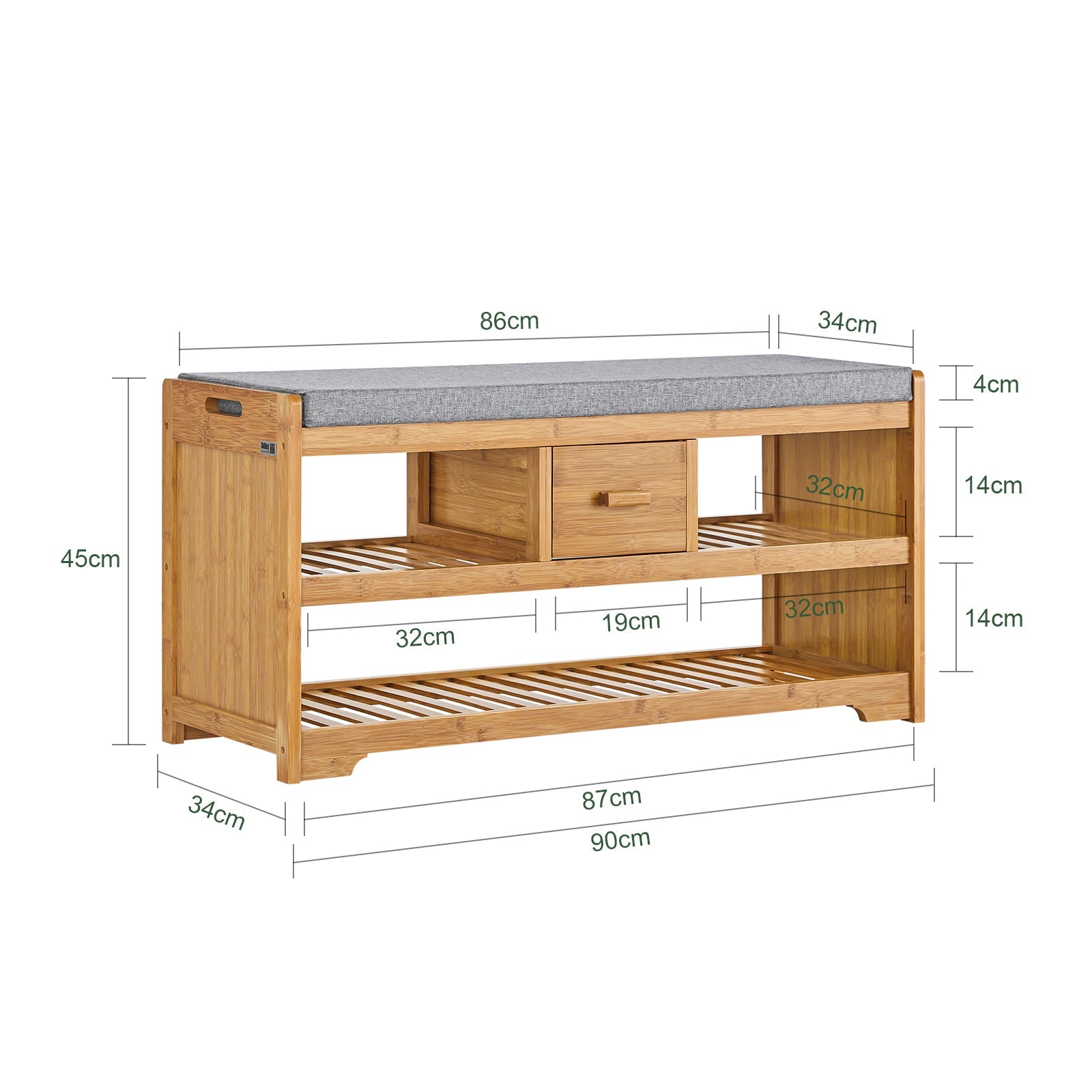 Scarpiera Panca Ingresso Cassapanca Legno massello di bambù L91*P34*A45 cm FSR75-N