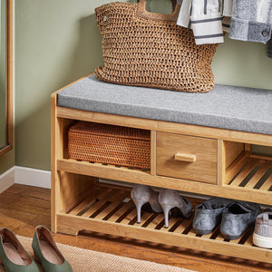 Scarpiera Panca Ingresso Cassapanca Legno massello di bambù L91*P34*A45 cm FSR75-N