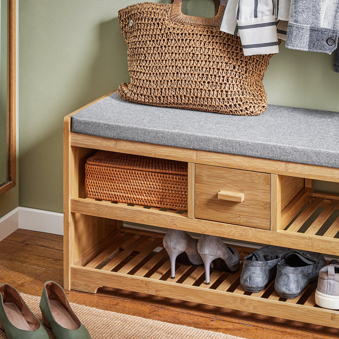 Scarpiera Panca Ingresso Cassapanca Legno massello di bambù L91*P34*A45 cm FSR75-N