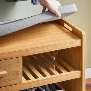 Scarpiera Panca Ingresso Cassapanca Legno massello di bambù L91*P34*A45 cm FSR75-N