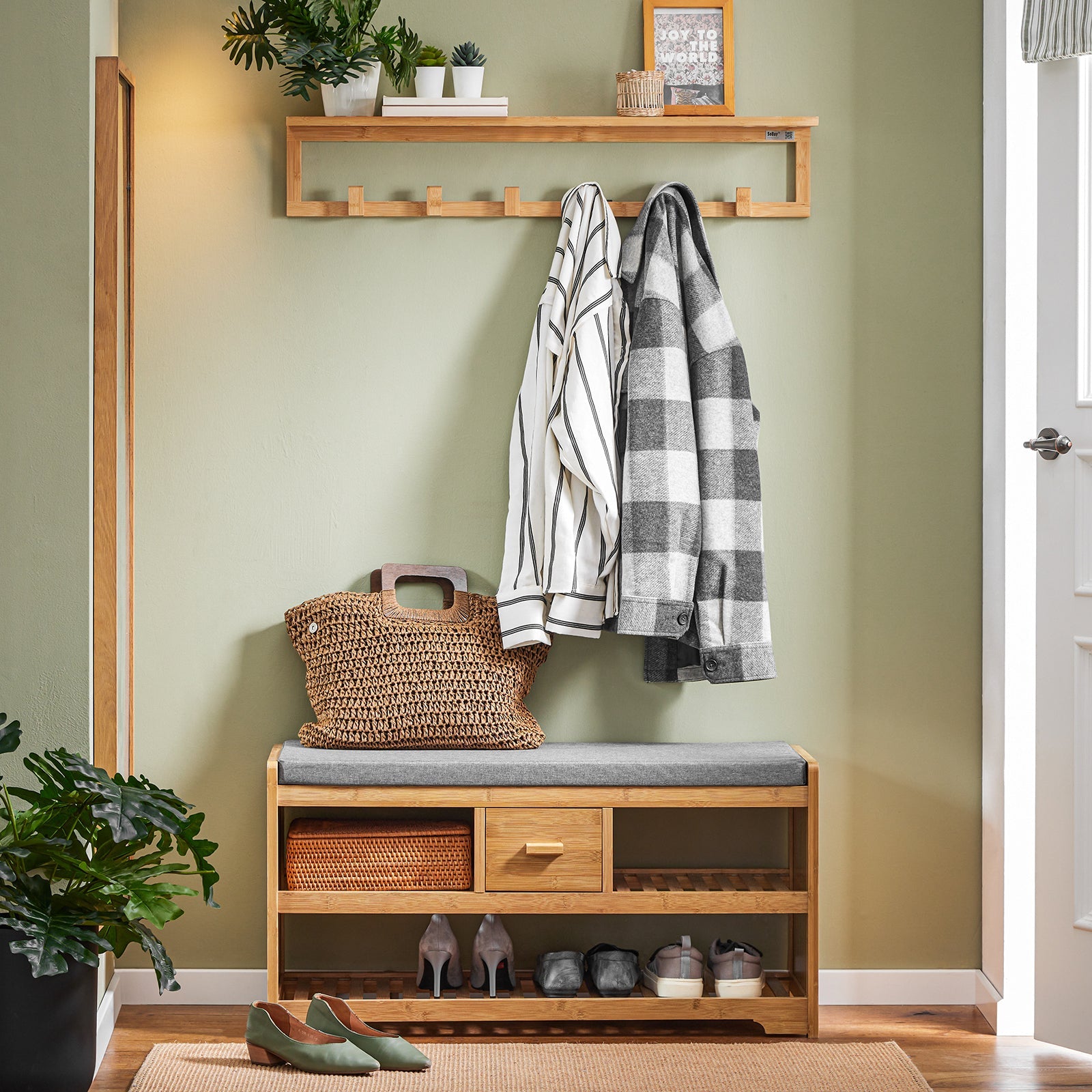 Scarpiera Panca Ingresso Cassapanca Legno massello di bambù L91*P34*A45 cm FSR75-N