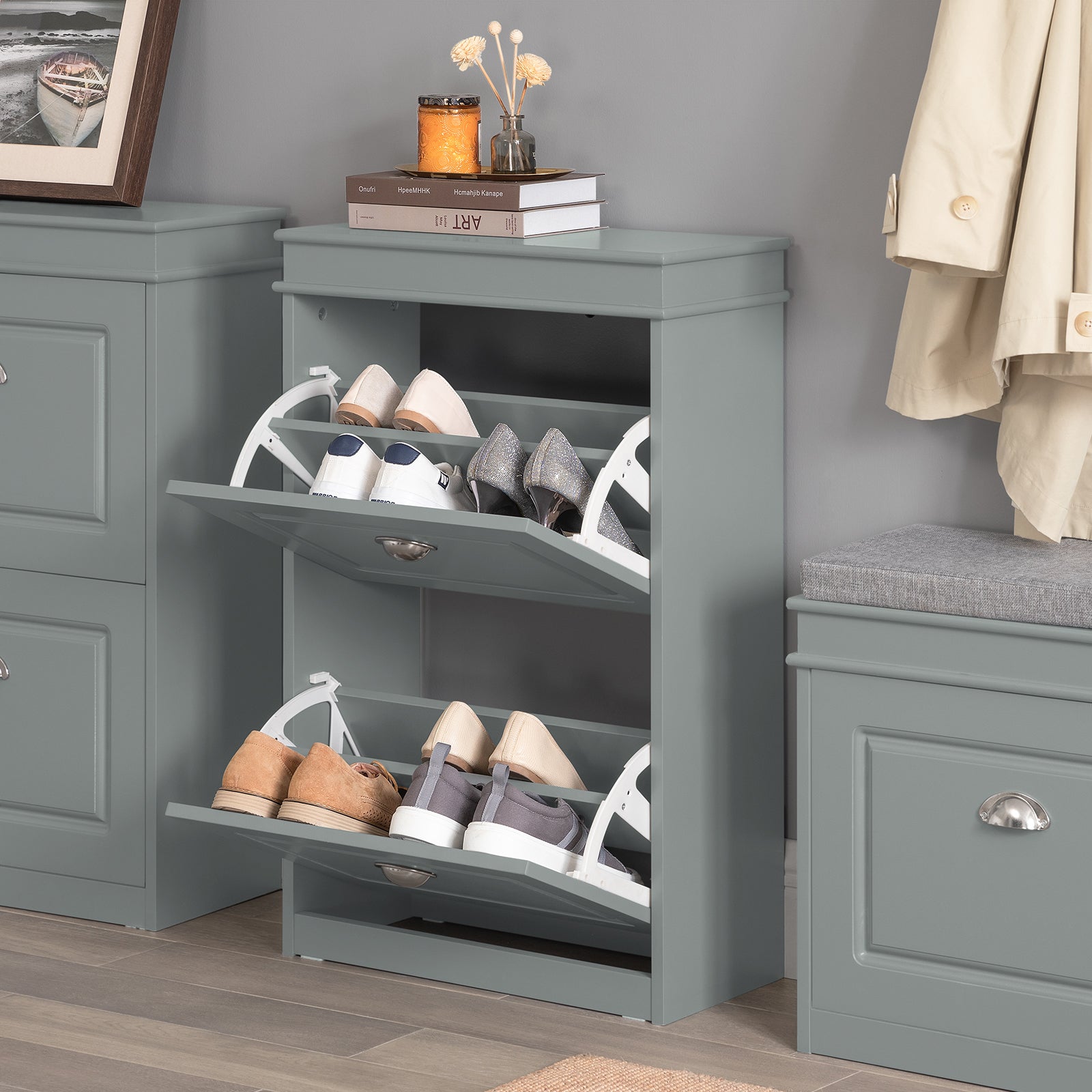 Scarpiera Salvaspazio Slim Portascarpe Salvaspazio Regolabili 54x24x83cm Grigio FSR78-HG