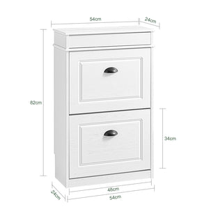 SoBuy FSR78-WG Scarpiera Salvaspazio Slim Mobiletto da Ingresso con 2 Ante a Ribalta Armadio Portascarpe Scarpiera Moderna per Ingresso, Corridoio o Camera 54x24x82cm Effetto Legno Invecchiato Bianco
