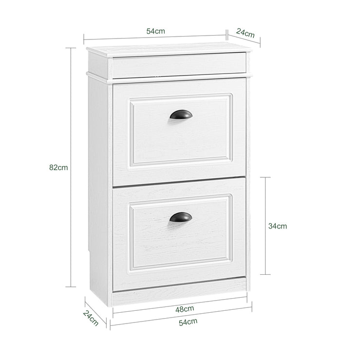 SoBuy FSR78-WG Scarpiera Salvaspazio Slim Mobiletto da Ingresso con 2 Ante a Ribalta Armadio Portascarpe Scarpiera Moderna per Ingresso, Corridoio o Camera 54x24x82cm Effetto Legno Invecchiato Bianco